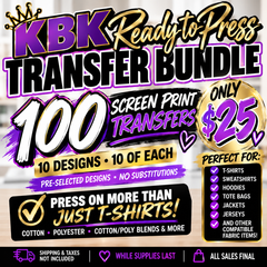 KBK Ready-to-Press Transfer Bundle – 100 Screen Print Transfers