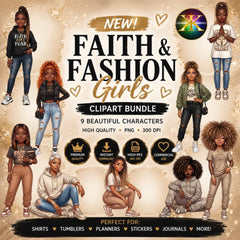 Faith & Fashion Melanin Girl PNG Bundle | Christian Streetwear Clipart Collection