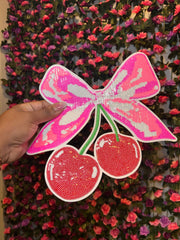 Pink & White Cherry Sequin Patch