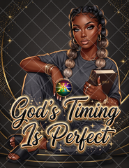 God’s Timing Is Perfect PNG | Black Woman Faith Design | Christian Quote Clipart for Shirts & Tumblers