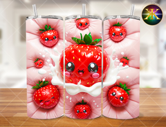 Inflated Kawaii Cartoon-Style Strawberries Sublimation Transfer Wrap