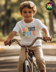 Youth Distressed Colorful 100 Days of School Sublimation Shirt Transfer - 8 Inches