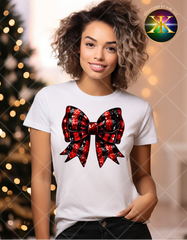 Faux Glitter Plaid Christmas Bow Sublimation Shirt Transfer