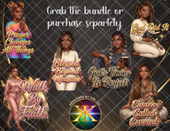 Faith & Melanin Design Bundle | Black Woman PNG Clipart | Religious Quotes for Shirts, Tumblers & Crafts