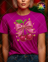 Print-To-Order Faux Glitter Coquette Cherry Bow Transfer