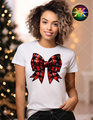 Print-To-Order Faux Glitter Plaid Bow Transfer