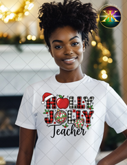 Holly Jolly Teacher Sublimation Shirt Transfer